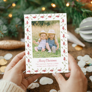 Cartão de Natal Família com Folhas de Azevinho