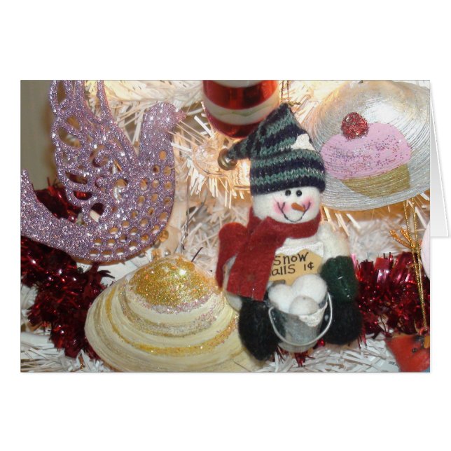 Cartão de Natal Feliz com Boneco de Neve Fofo (Frente Horizontal)