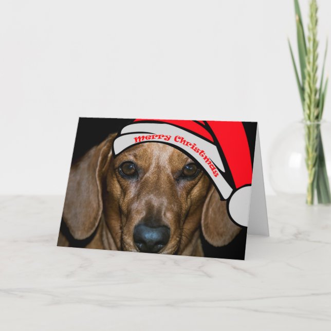 Cartão de Natal Feliz de Dachsund (Frente)