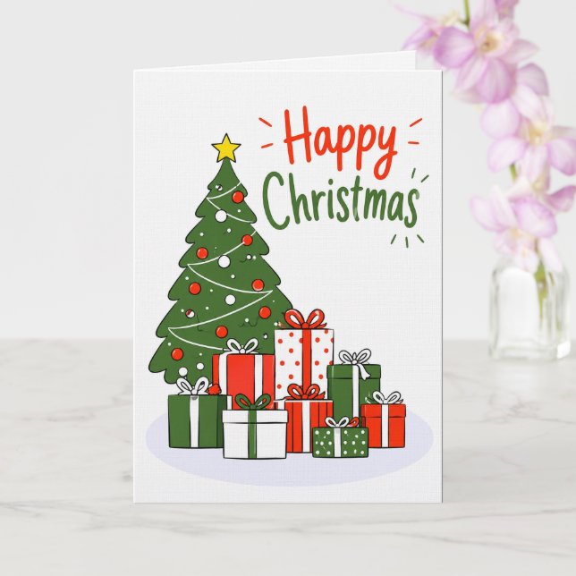 Cartão de Natal Feliz de Linho Premium (Orquídea)