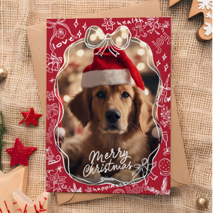 Cartão de Natal Feliz Desenhado à Mão Vermelha