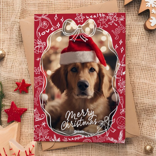 Cartão de Natal Feliz Desenhado à Mão Vermelha (Criador carregado)