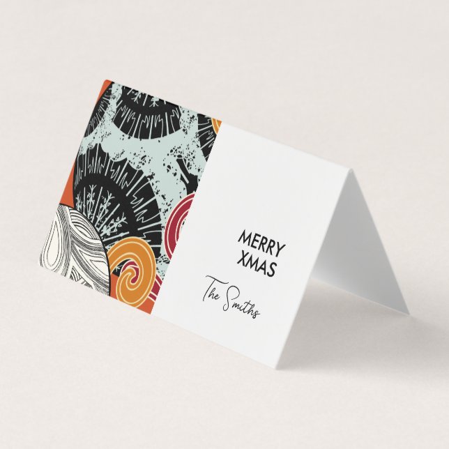 Cartão de Natal Feliz, estilo japonês, com bolas e (Frente)