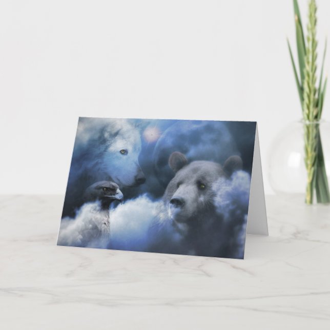 Cartão de Natal Feliz Feriados de Lobo, Urso e Águ (Frente)