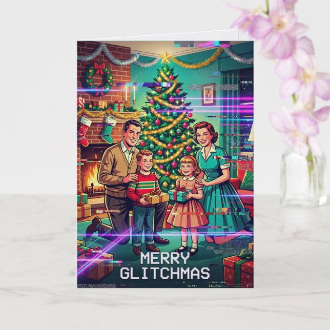 Cartão de Natal Feliz Glitchmas Diversão Tech Féri (Orquídea)