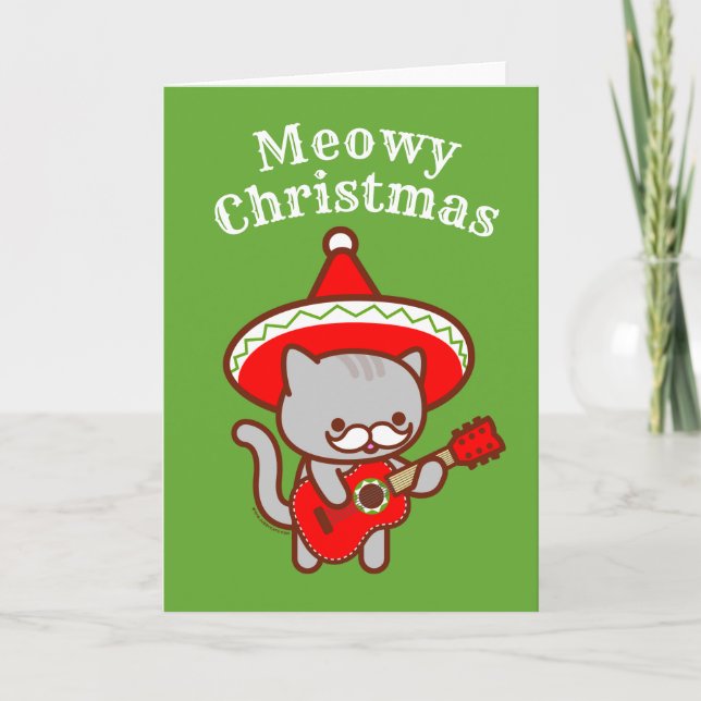 Cartão de Natal: "Feliz Meowatal" Gato Meowiachi (Frente)