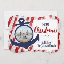 Cartão de Natal Feliz para Âncora Náutica Vermelha
