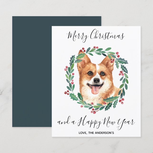 Cartão de Natal Feliz para Cachorro Welsh Corgi (Frente/Verso)