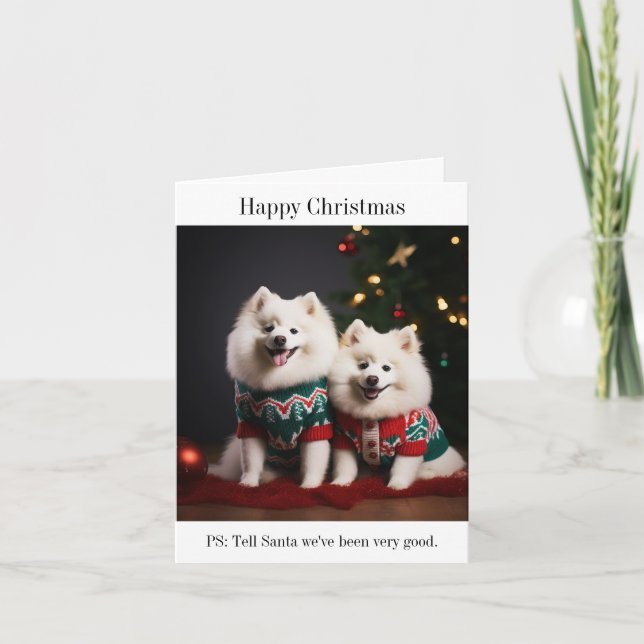 Cartão de Natal Feliz para Cachorros Samoyed (Frente)