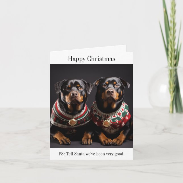 Cartão de Natal Feliz para Cães Rottweiller (Frente)