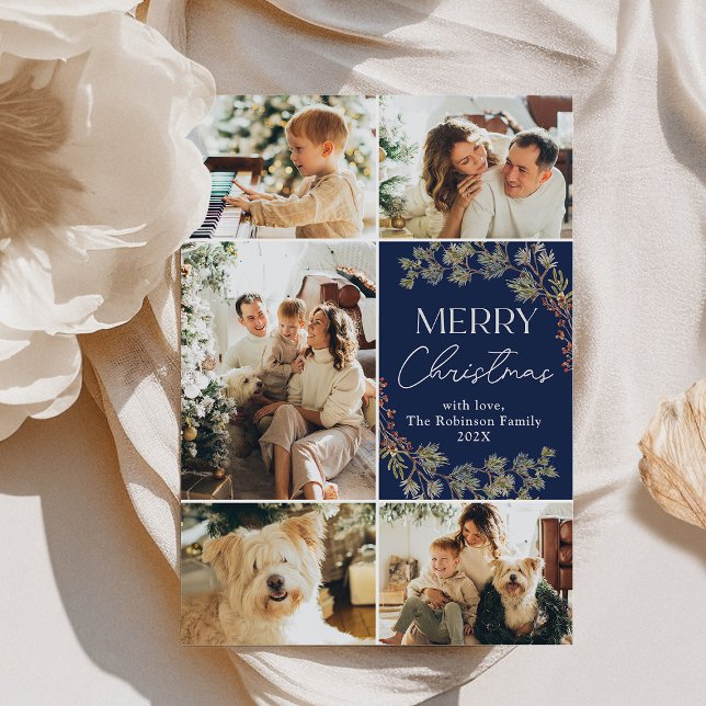 Cartão de Natal Feliz para Colagem de Fotos Azul M (Criador carregado)