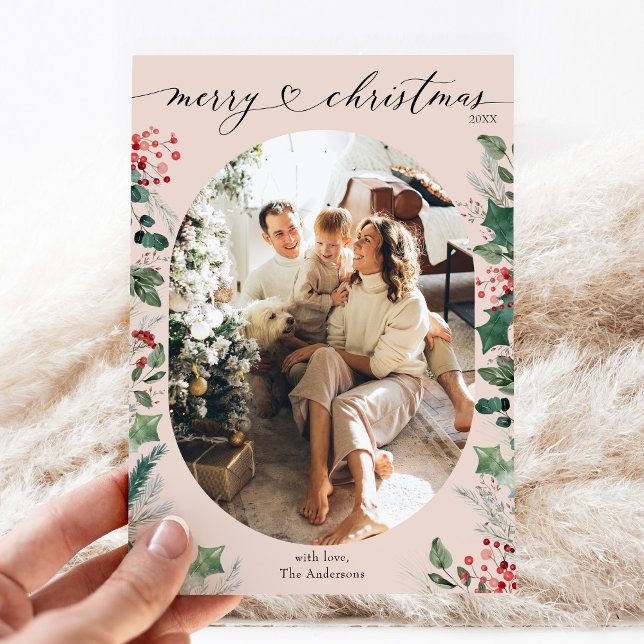 Cartão de Natal Feliz, Simples, Cor-de-Rosa 1 Foto (Criador carregado)