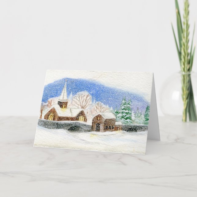 Cartão de Natal / Feriado: Aquarela de Snowy Villa (Frente)