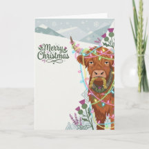 Cartão de Natal Festivo da Vaca das Terras Altas E