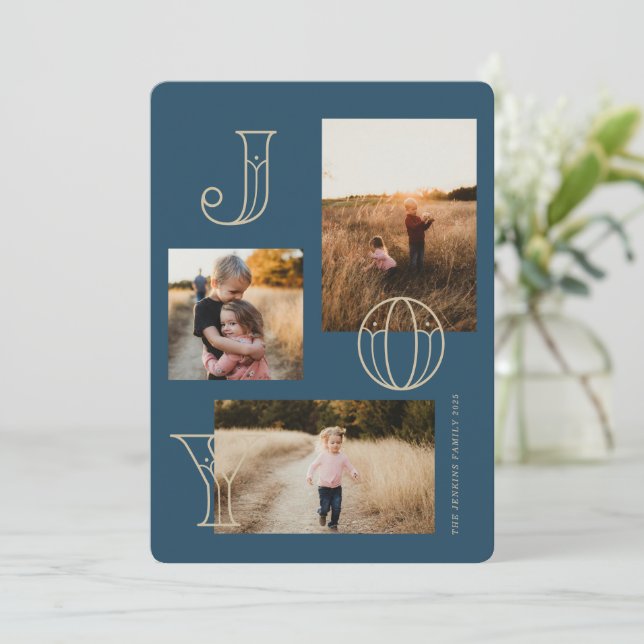 Cartão de Natal Festivo De 3 Fotos (Em pé/Frente)