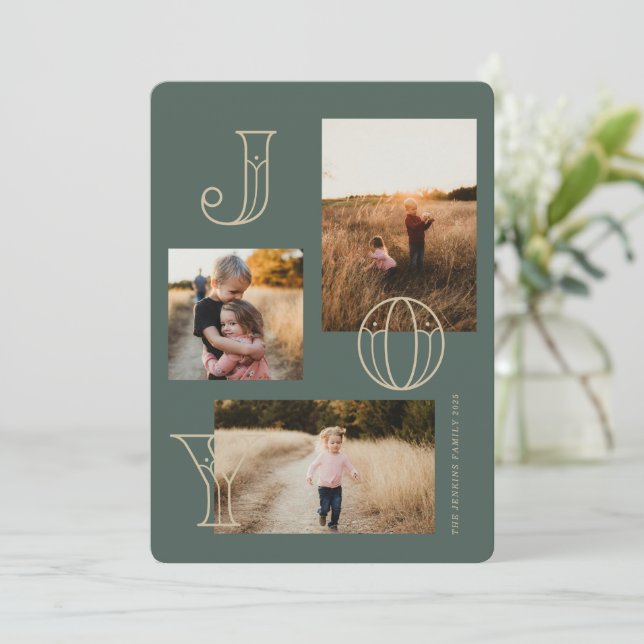 Cartão de Natal Festivo De 3 Fotos (Em pé/Frente)