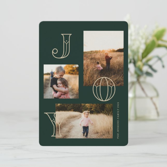 Cartão de Natal Festivo De 3 Fotos (Em pé/Frente)