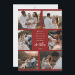 Cartão de Natal Festivo Multifotográfico com Mensa<br><div class="desc">Este cartão de Natal maravilhosamente desenhado apresenta um fundo vermelho rico e mostra seis fotos familiares queridas, permitindo compartilhar suas memórias favoritas do ano. O centro do cartão destaca uma mensagem sincera que você pode personalizar, seguida do nome da sua família e do ano. O design minimalista, mas festivo, combina...</div>