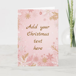 Cartão de Natal Floco de Neve Rosa Branco Dourado