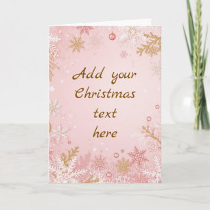 Cartão de Natal Floco de Neve Rosa Branco Dourado