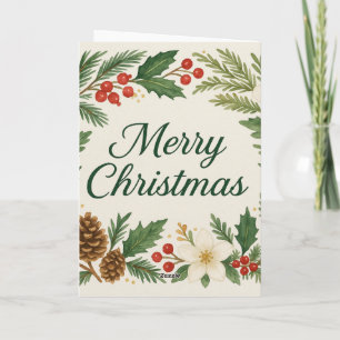 Cartão de Natal Florais de Inverno Ramos de Pinhei