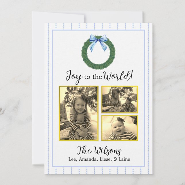 Cartão de Natal Floral Azul e Branco (Frente)