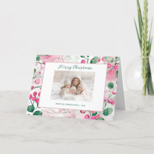 Cartão de Natal Floral de Berries Rosa
