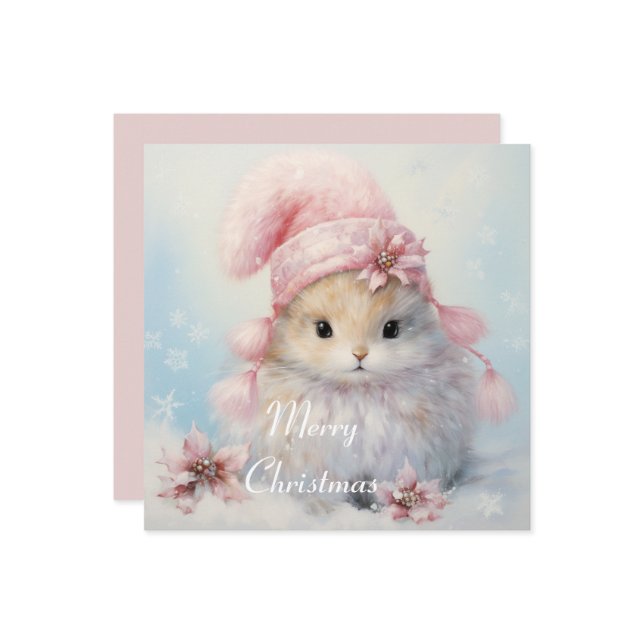 Cartão de Natal Fluffy Bunny Adorável (Frente/Verso In Situ)