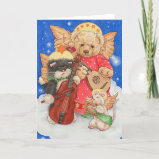 Cartão de Natal fofo com coral de anjo de ursinho