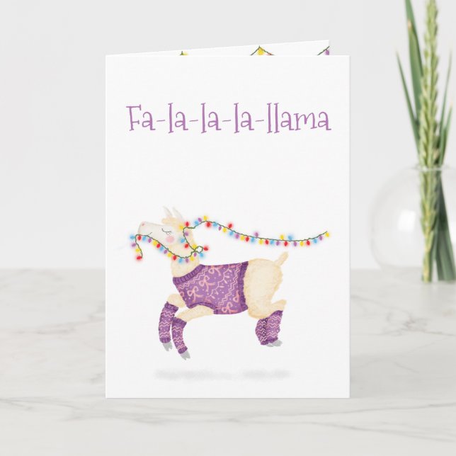 Cartão de Natal fofo Fa-la-la-la-llama (Frente)