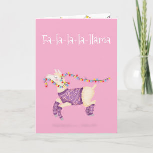 Cartão de Natal fofo Fa-la-la-la-llama (rosa)
