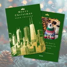 Cartão de Natal Foto com Folha Verde de Chicago