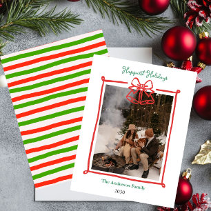 Cartão de Natal Foto com Laço Verde Desenhado à Mã