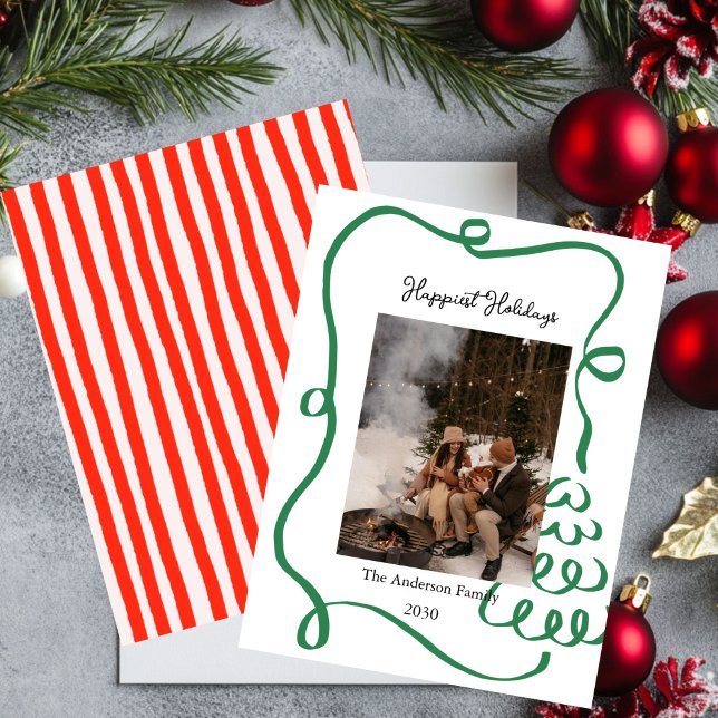 Cartão de Natal Foto com Laço Vermelho Desenhado à (Criador carregado)