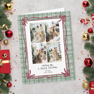 Cartão de Natal Foto Xadrez Verde Vintage
