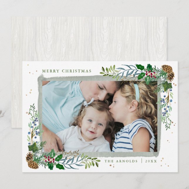Cartão de Natal Fotográfico Evergreen Woodland (Frente/Verso)