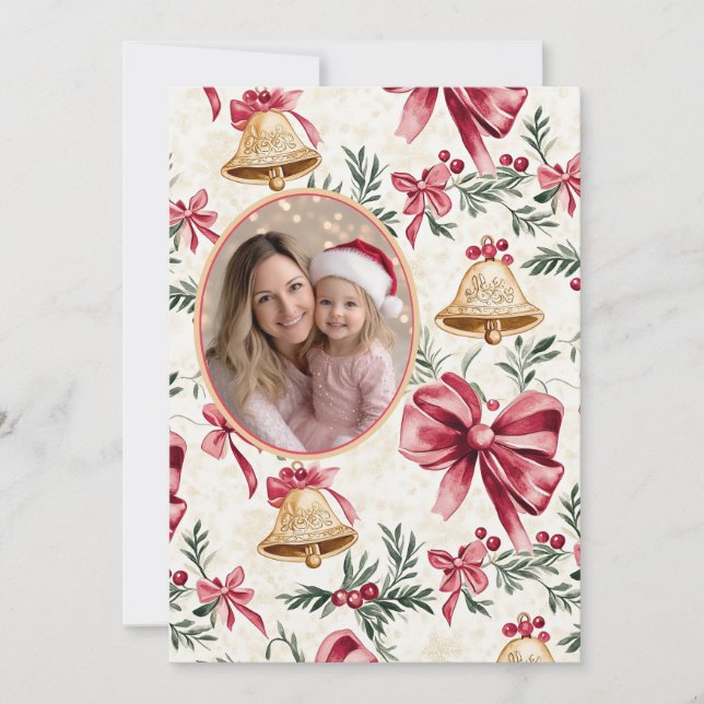 Cartão de Natal Fotográfico para Arcos cor-de-rosa (Frente)