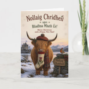 Cartão de Natal Gaélico de Stocking Highland Cow