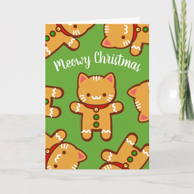Cartão de Natal: Gato de Biscoito "Feliz Meownatal (Frente)