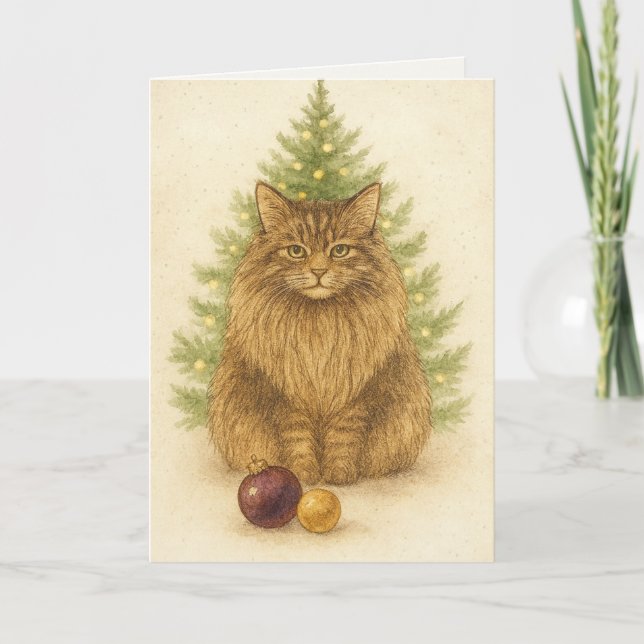 Cartão de Natal - Gato de Maine Coon (Frente)