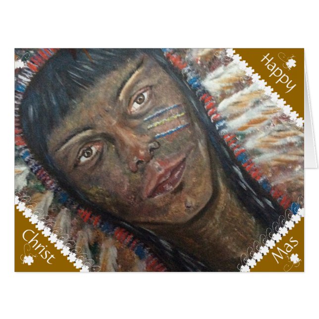 Cartão de Natal grande: Indiano do nativo (Frente horizontal)