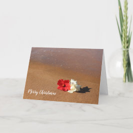 Cartão de Natal Havaiano de Praia com Hibisco