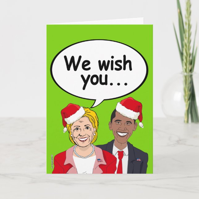 Cartão de Natal Hillary e Obama - Desejamo-vos Ame (Frente)