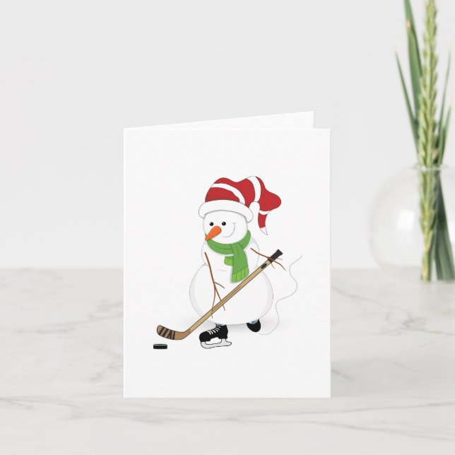 Cartão de Natal Hockey Snowman (Frente)