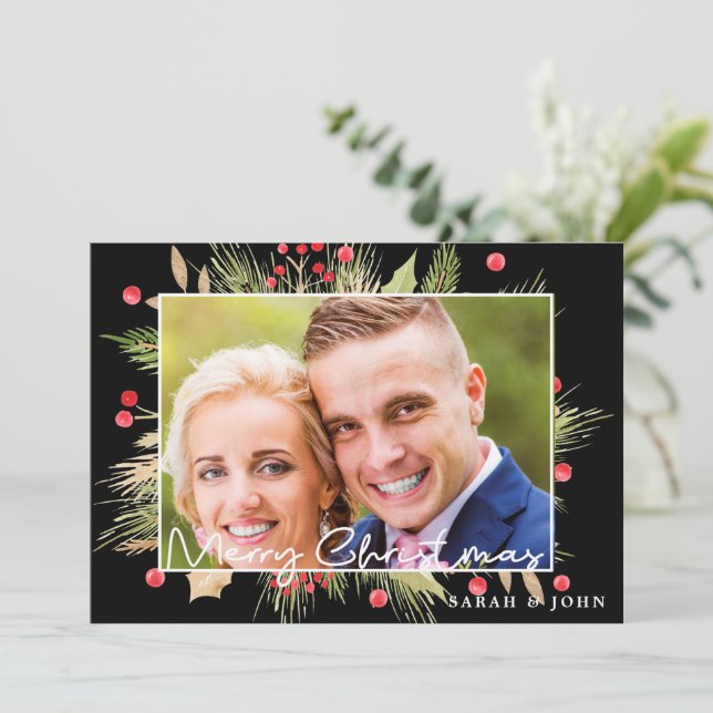 Cartão de Natal Holly Berries (Em pé/Frente)