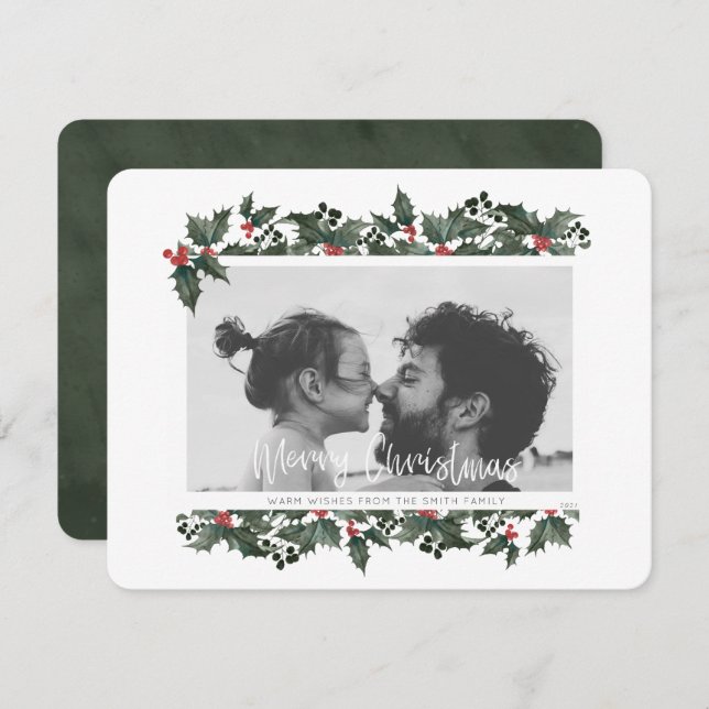 Cartão de Natal Holly Border (Frente/Verso)