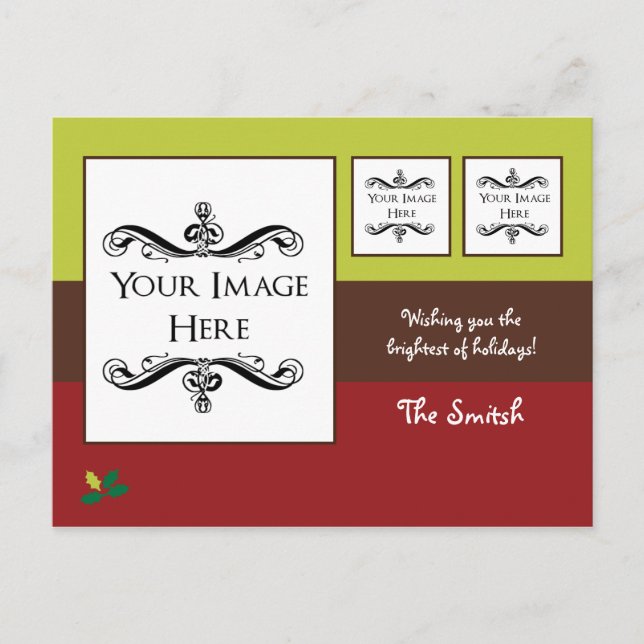 Cartão de Natal Holly com Sua Foto (Frente)