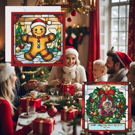 Cartão de Natal Homem de Biscoito de Vidro Tingido