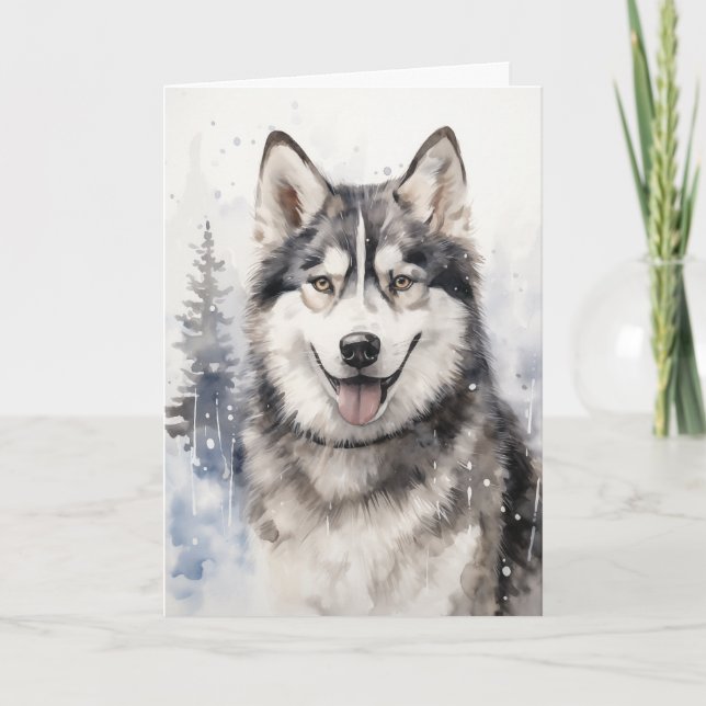 Cartão de Natal Husky (Frente)