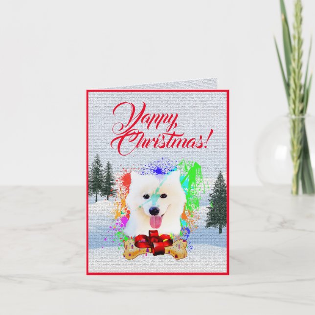 Cartão de Natal Iapo Cachorro Samoyed Cute Persona (Frente)